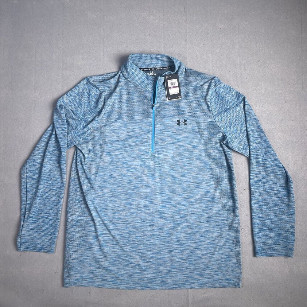 New Under Armour UA Seamless 1/2 Zip Athletic‎ Shirt Men 2XL Blue Long Sleeve